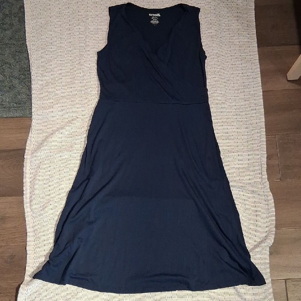 Wool& Isabelle Wrap Dress Midi Merino Wool Size Large Marine Blue